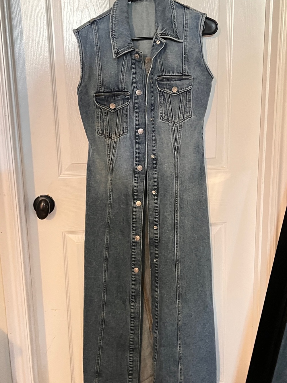 Zara Sleeveless Long Denim Button-Front Dress - Blue